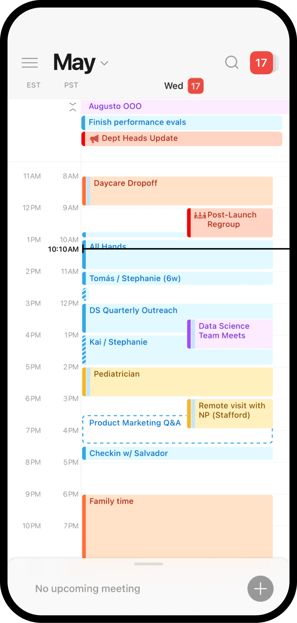 Una captura de pantalla de Notion Calendar en dispositivo móvil