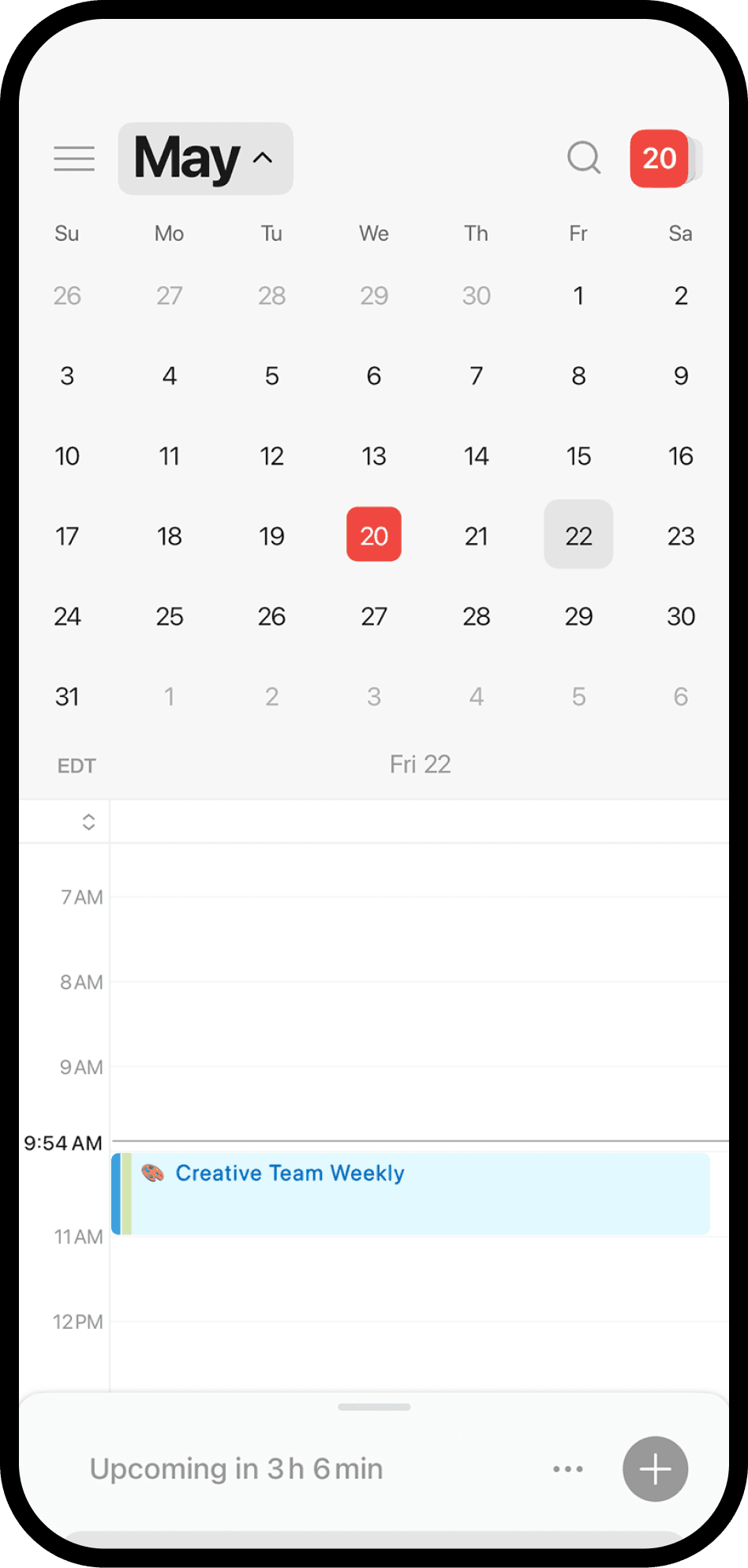 Una captura de pantalla de Notion Calendar en dispositivo móvil