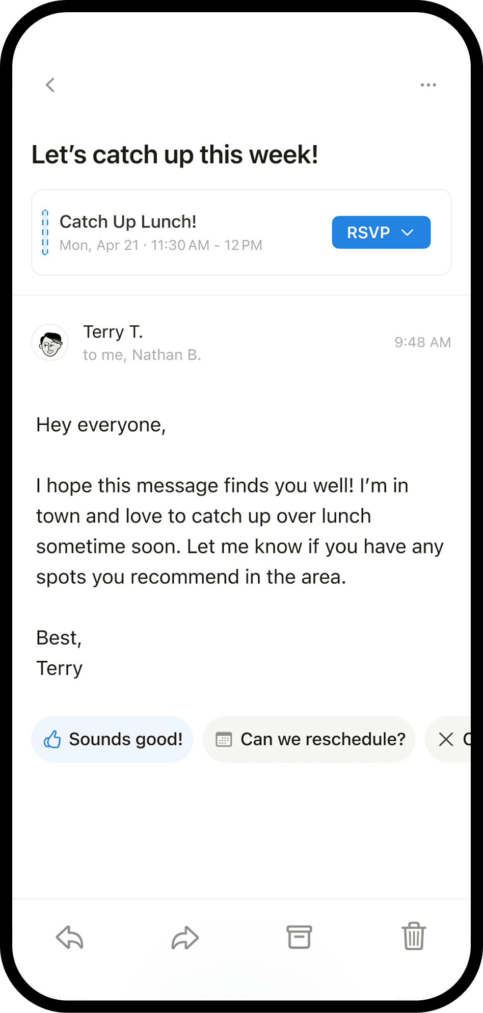 Tangkapan layar Notion Mail di perangkat seluler