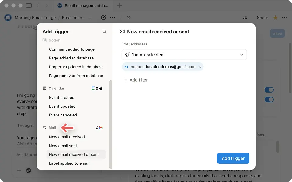 disparador de agente de correo electrónico