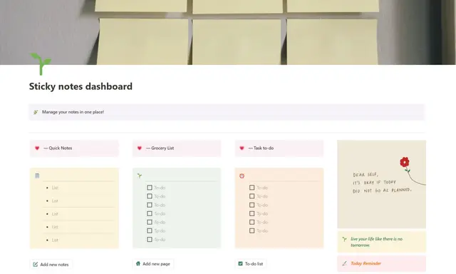 Sticky Notes Dashboard