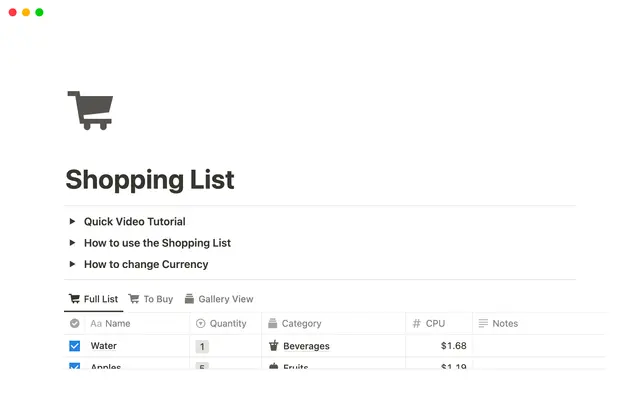 Shopping List