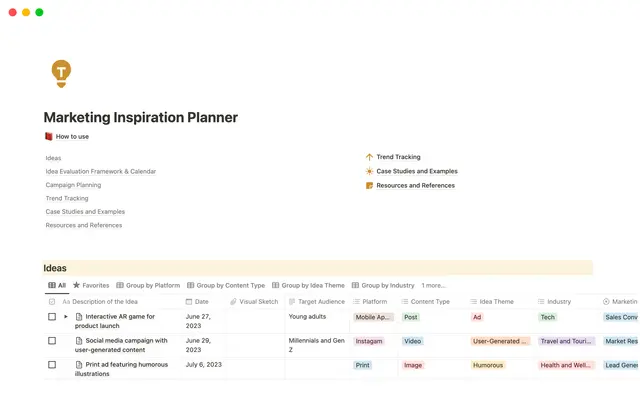 Marketing Inspiration Planner
