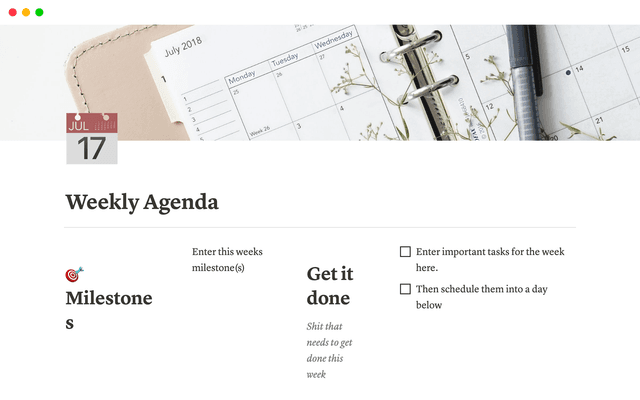 Weekly Agenda