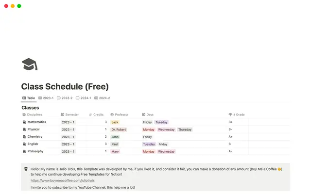 Class Schedule