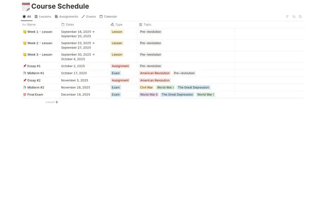 Course schedule