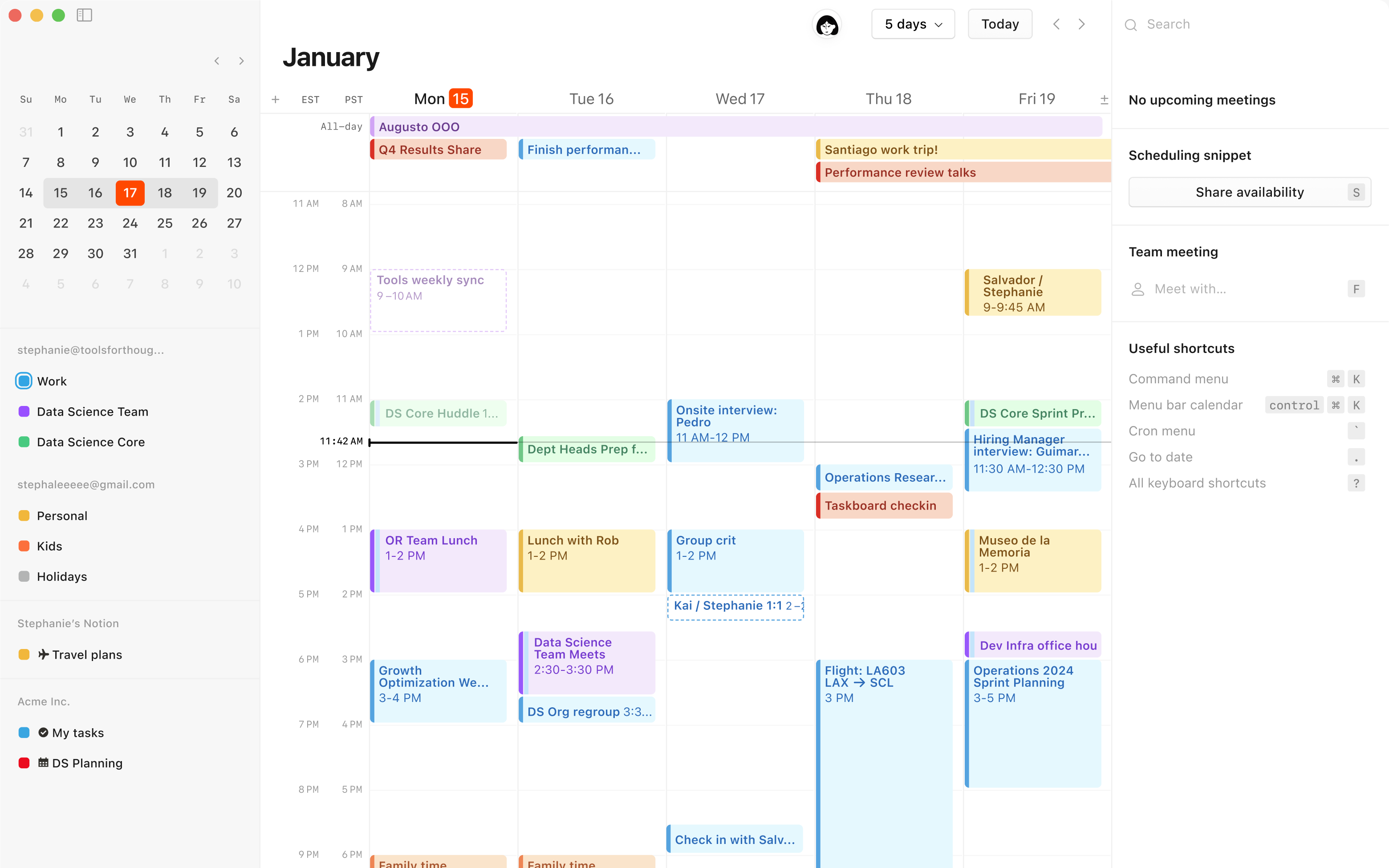 Una captura de pantalla de Notion Calendar en escritorio